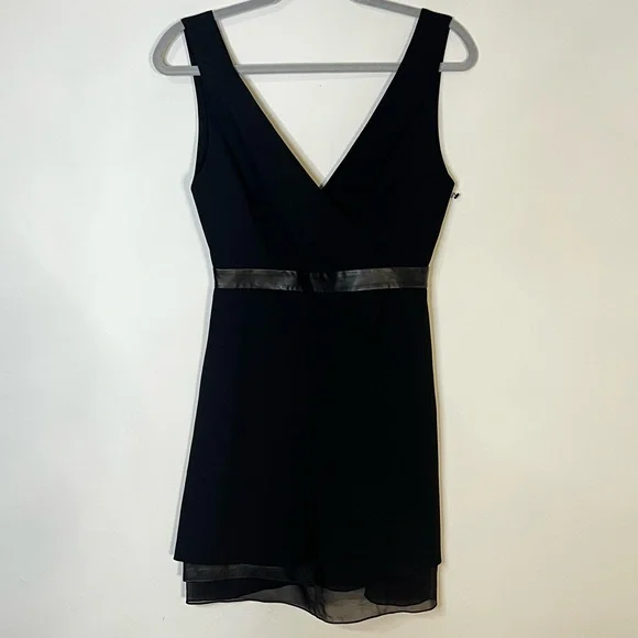 Alice + Olivia Brice layered lamb leather silk black mini sleeveless dress nwt 2 - Picture 5 of 13